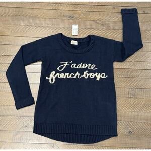 Black Poppy “J'ADORE FRENCH BOYS” Navy Blue Sweater NWT - Size S